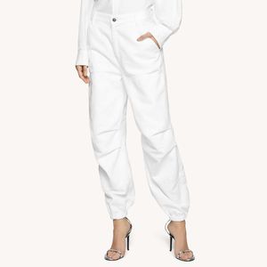 White Judy wide leg jeans with elastic on the hem