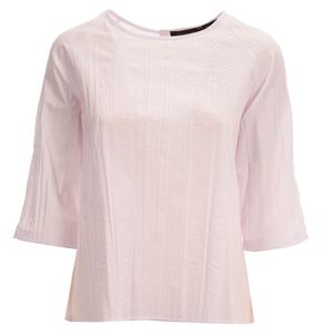 Blusa bianca con plissé e chiusura a bottone posteriore