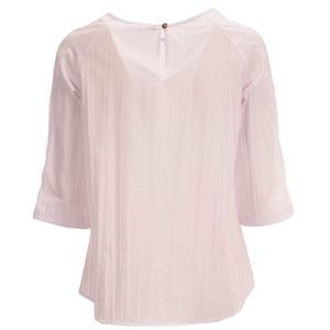 Blusa bianca con plissé e chiusura a bottone posteriore