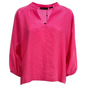 Solid color long-sleeved blouse with V-neck
