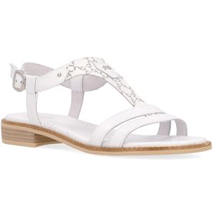 Sandal in leather and logoed fabric
