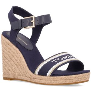 Sandal with wedge and logo band
