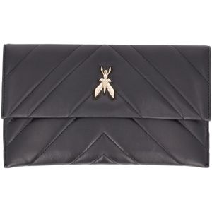 Black quilted clutch bag with Fly and metal chain