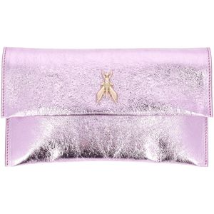 Metallic purple clutch bag with Fly logo and golden chain
