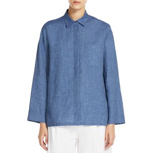 Camicia blu in puro lino Kasia
