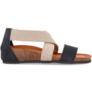 Two-tone sandal with cork wedge