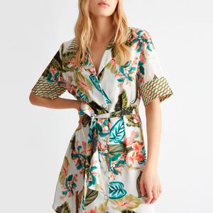 Fluid shirtdress with tropical print