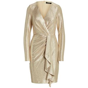 Abito da cocktail oro metallizzato con scollo a V