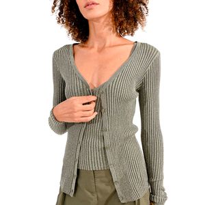 Cardigan a V in viscosa con lurex