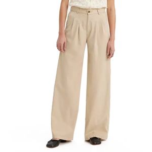 Pantalone beige a gamba ampia e pieghe