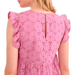 Vestito corto rosa in sangallo