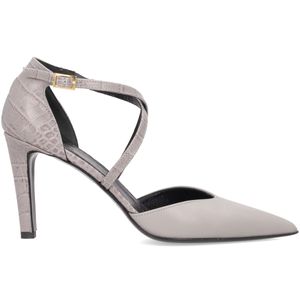 Gray neckline in genuine leather