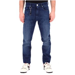 Jeans cinque tasche con squaletto ricamato