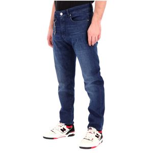 Jeans cinque tasche con squaletto ricamato