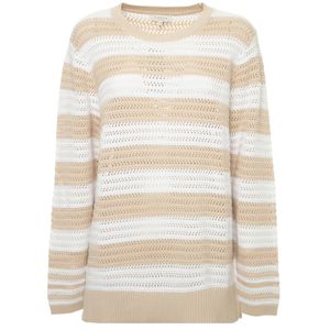 Maglione forato in cotone a righe bicolore