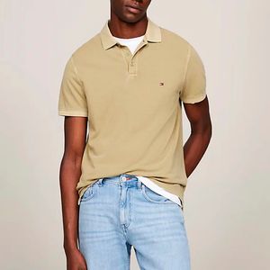 Regular fit garment dyed polo shirt with flag