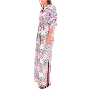 Long multicolored cotton shirtdress with strap