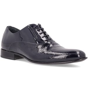 Derby in blue patent leather with inlays