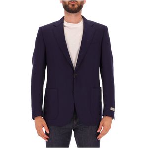 Giacca blu navy in lana in tessuto armaturato