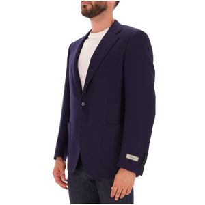 Giacca blu navy in lana in tessuto armaturato