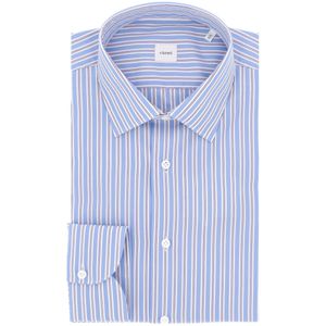 Camicia azzurra a righe fatta a mano