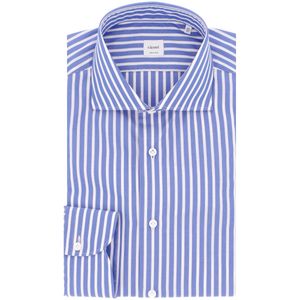 Camicia blu a righe in cotone con pochette