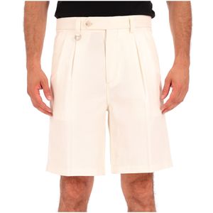 Bermuda bianchi in cotone e lino 2 pinces