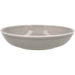 Gray porcelain soup plate with grid pattern