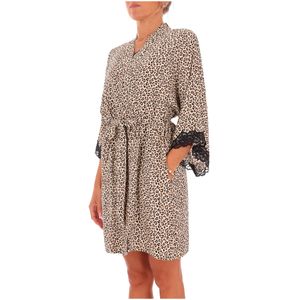 Animalier dressing gown with black lace