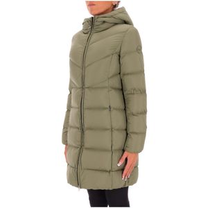 Long quilted down jacket with hood 2206