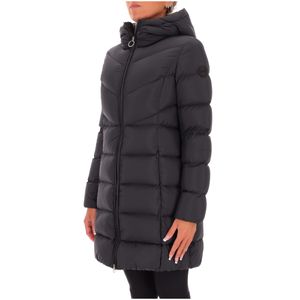 Long quilted down jacket with hood 2206