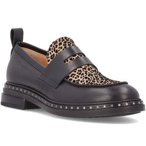 Black leather shoe with studs on the sole
