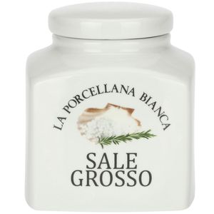 Porcelain jar decorated with coarse salt. Preserve