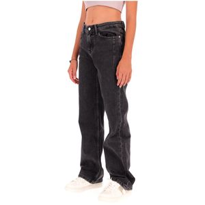 Jeans grigio regular con bottone logato