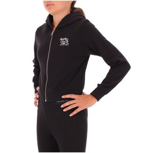Felpa nera con cappuccio e zip frontale