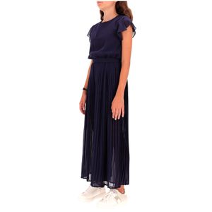 Elegant blue jumpsuit with pleated trousers