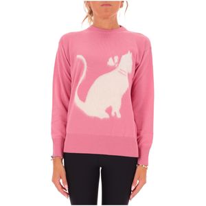 Hot pink sweater with cat print