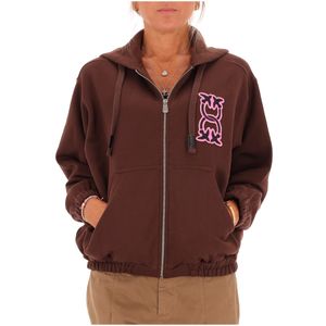 Brown sweatshirt with fuchsia logo