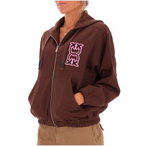 Brown sweatshirt with fuchsia logo