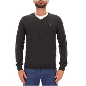 Pullover a V Dark Granite in lana lavabile Slim-Fit
