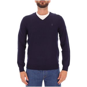 Pullover a V Hunter Navy in lana lavabile Slim-Fit