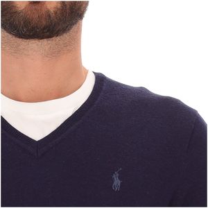 Pullover a V Hunter Navy in lana lavabile Slim-Fit