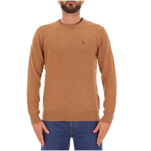 Latte Brown Wool Crewneck Sweater with Pony