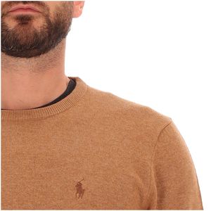 Latte Brown Wool Crewneck Sweater with Pony
