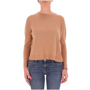 Wool Crewneck Sweater Cat with Rhinestones