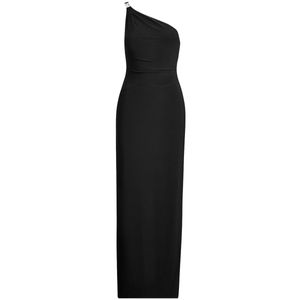 Long fitted one-shoulder dress in jersey