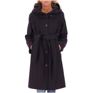 Cappotto blu in lana e cashmere con cintura