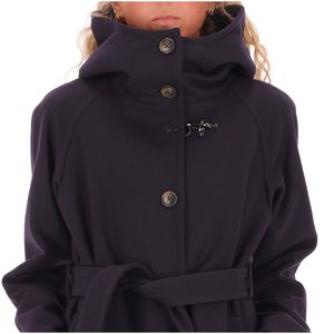 Cappotto blu in lana e cashmere con cintura