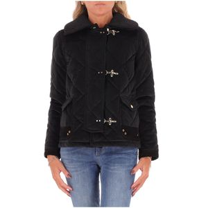 Black 3 Hook Quilted Velvet Short Coat
