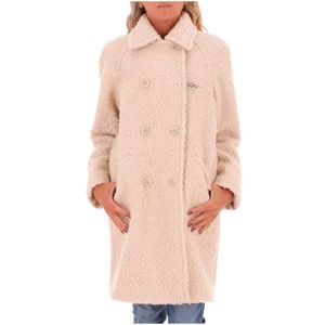 Cappotto doppiopetto in lana beige effetto teddy